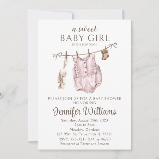  meisje Baby shower uitnodiging (Voorkant)