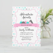 Meisje Baby shower Uitnodiging Avontuur Wachten (Staand voorkant)