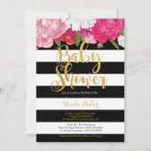 Meisje Baby shower Uitnodiging - Bloemen Zwart Wit (Voorkant)