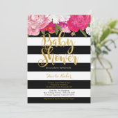 Meisje Baby shower Uitnodiging - Bloemen Zwart Wit (Staand voorkant)