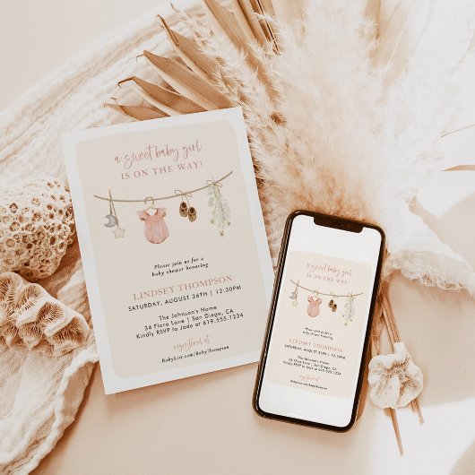 Meisje Baby shower Uitnodiging, Boho Meisje Baby s Kaart