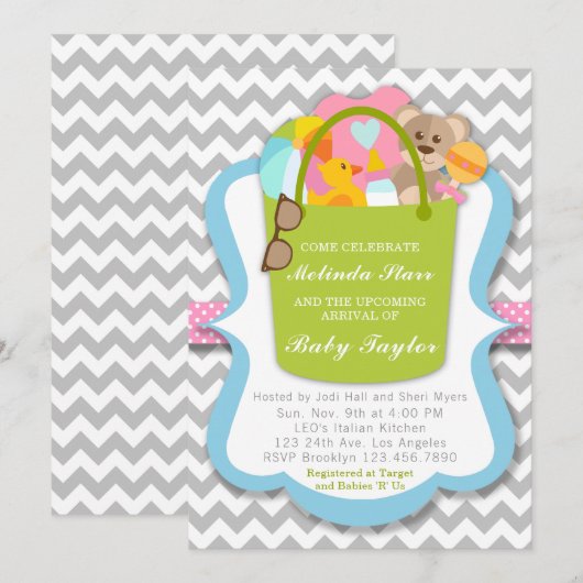 Meisje Baby shower Uitnodiging - Bucket of Things (Voorkant / Achterkant)