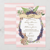 Meisje baby shower Uitnodiging Forest Rabbit Bunny (Voorkant / Achterkant)