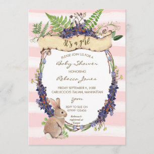 Meisje baby shower Uitnodiging Forest Rabbit Bunny