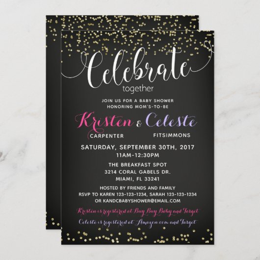 Meisje Baby shower Uitnodiging gecombineerd gezame (Voorkant / Achterkant)