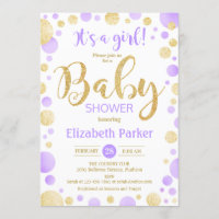 Meisje Baby shower Uitnodiging - Paarse gouden Sti