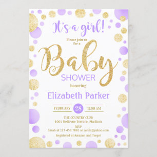 Meisje Baby shower Uitnodiging - Paarse gouden Sti