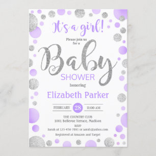 Meisje Baby shower Uitnodiging - Paarse Zilveren S