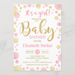 Meisje Baby shower Uitnodiging - Roze Gouden Stipp