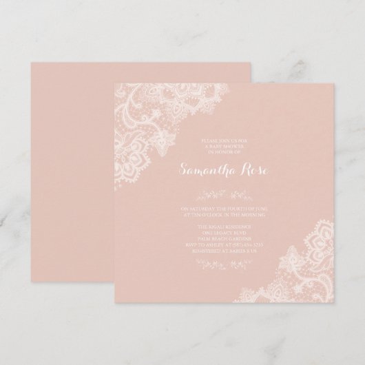 Meisje Baby shower Uitnodiging Roze kant (Voorkant / Achterkant)