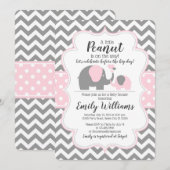 Meisje baby shower uitnodiging roze olifant thema (Voorkant / Achterkant)