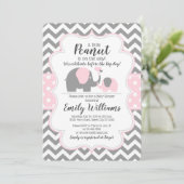Meisje baby shower uitnodiging roze olifant thema (Staand voorkant)