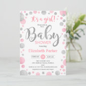 Meisje Baby shower Uitnodiging - Roze Zilveren Sti (Staand voorkant)