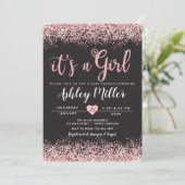 Meisje Baby shower Uitnodiging Roze Zwart Chic (Staand voorkant)