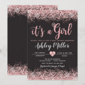 Meisje Baby shower Uitnodiging Roze Zwart Chic (Voorkant / Achterkant)