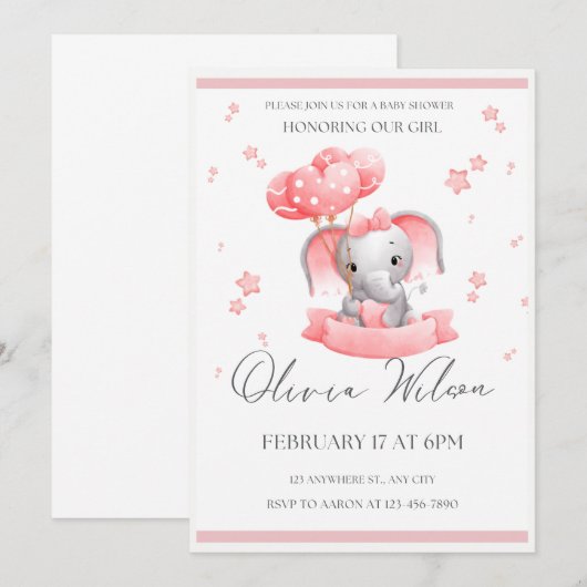 Meisje Baby shower Uitnodiging Sjabloon Download (Voorkant / Achterkant)