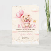 Meisje Baby shower uitnodiging, Teddy Bear Ballonn (Voorkant)