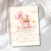 Meisje Baby shower uitnodiging, Teddy Bear Ballonn Kaart