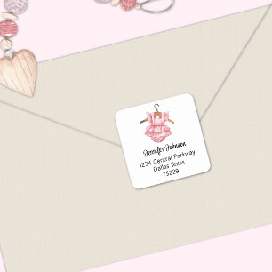 Meisje Baby Shower Vintage Jurk Vierkant Adres Vierkante Sticker