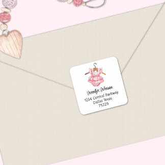 Meisje Baby Shower Vintage Jurk Vierkant Adres Vierkante Sticker