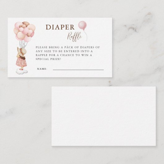 Meisje Baby Shower Vliegende Ballon Luier Raffle Informatiekaartje (Voorkant / Achterkant)