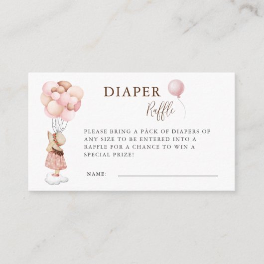 Meisje Baby Shower Vliegende Ballon Luier Raffle Informatiekaartje (Voorkant)