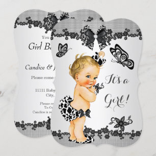 Meisje Baby Shower Vlinder Zwart Wit Blond Kaart