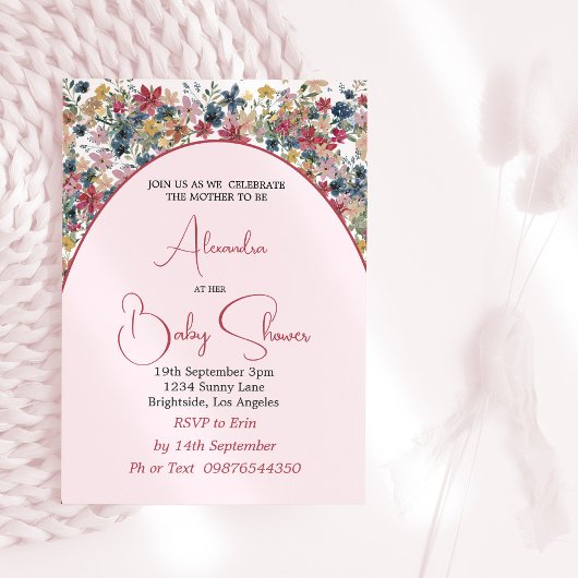 Meisje Baby shower Wildflower Roze Kaart