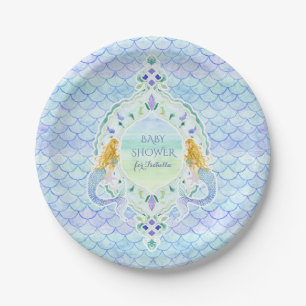 Meisje Baby shower Zeemeermin Vis Schaal Patroon Papieren Bordje
