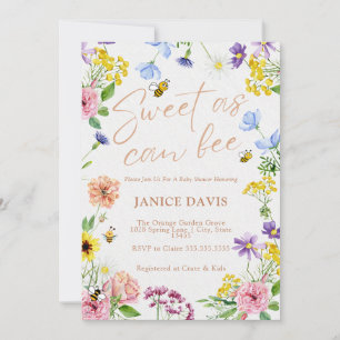 Meisje Baby shower Zoet als kan Bijen Bloemen Kaart