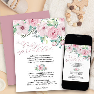 Meisje Baby Sprinkle Aquarel Bloem Peony Boeket Kaart