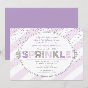 Meisje baby sprinkle nodigt paarse zilveren glitte kaart