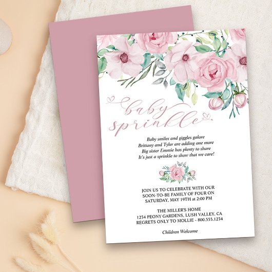 Meisje Baby Sprinkle Waterverf Bloemen Pioen Boeke Kaart