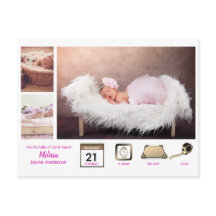 Meisje BABY STATISTIEKEN Foto Collage Modern Roze