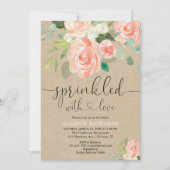 Meisje baby strooi perzik bloemenrustiek kraft kaart (Voorkant)