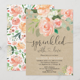 Meisje baby strooi perzik bloemenrustiek kraft kaart