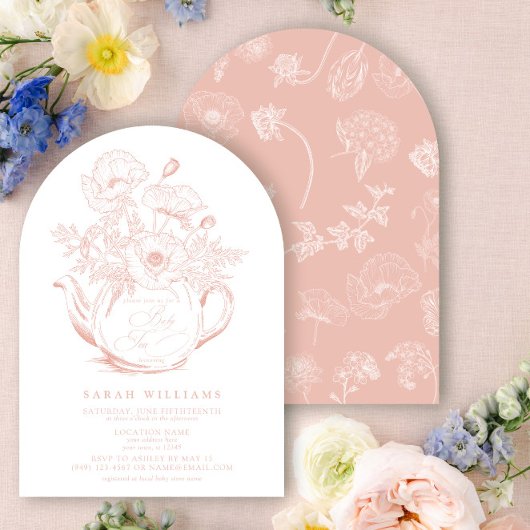 Meisje Baby Tea Party Douche  Roze Bloemen Kaart