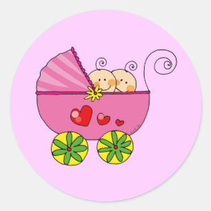 Meisje baby tweeling ronde sticker