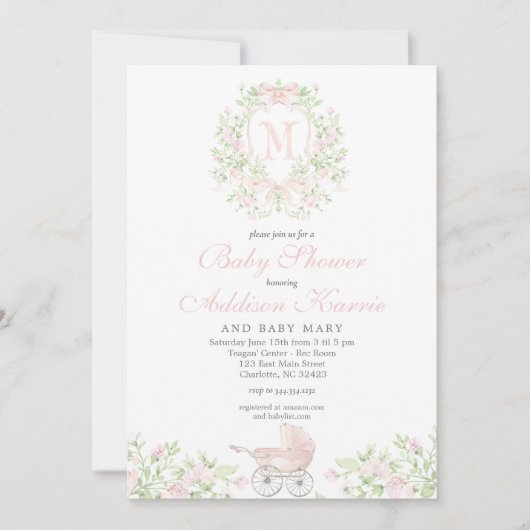 Meisje baby wandelwagen Monogram Kaart (Voorkant)