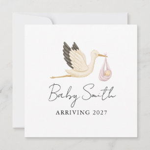 Meisje Baby Waterverf Ooievaar Aankondiging Jaar