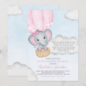 Meisje Babyfeest Per Post Roze Olifant Kaart (Voorkant / Achterkant)