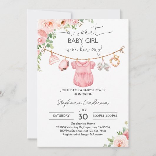 Meisje Babykleding Baby shower Uitnodiging Een lie (Voorkant)