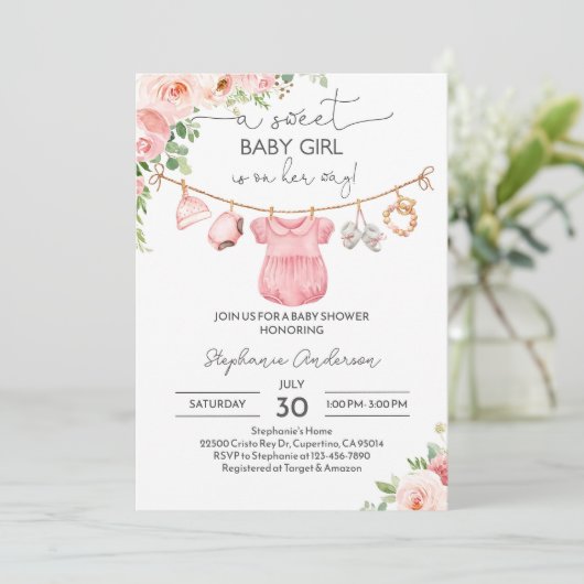 Meisje Babykleding Baby shower Uitnodiging Een lie (Staand voorkant)