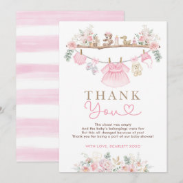 Meisje Babykleding Roze Bloemen Baby shower Bedankkaart