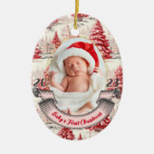 Meisje Baby's Eerste Kerstboom Roze & Rood Foto Keramisch Ornament (Voorkant)