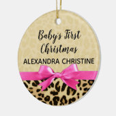 Meisje Babys Eerste Kerstmis Luipaard Print Roze B Keramisch Ornament (Links)