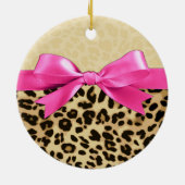 Meisje Babys Eerste Kerstmis Luipaard Print Roze B Keramisch Ornament (Achterkant)