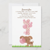 Meisje Baby's Eerste Verjaardag Puppy Bubble Gum Kaart (Voorkant)