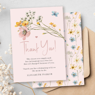 Meisje babyshower roze waterverf bedankkaart kaart