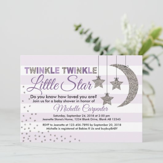 Meisje babyshower uitnodiging twinkel kleine ster (Staand voorkant)